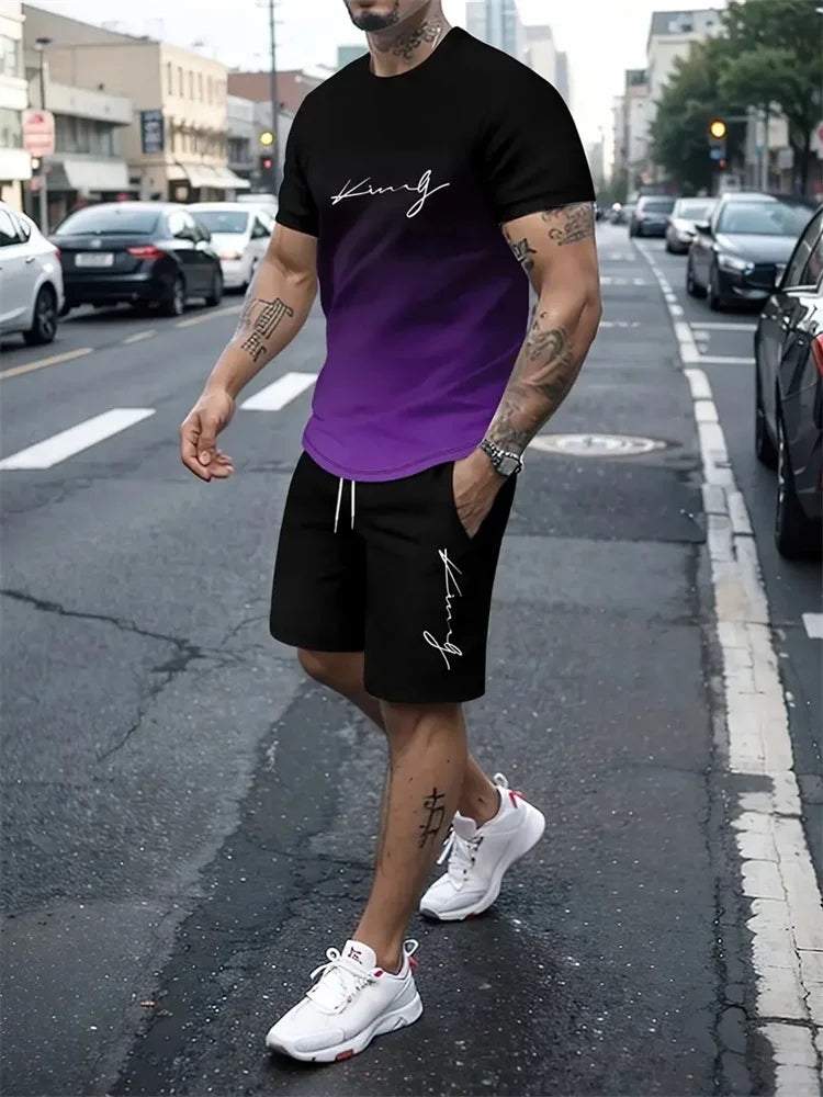 2024 New Summer Street Men's Suit Sportswear Men's Oversized Clothing 3D Print T-Shirt Shorts Men's Simple Clothing Fashion Suit