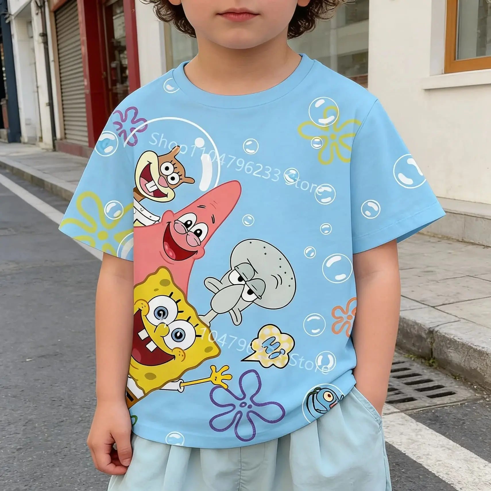 cute cartoon Spongebobs Baby Clothing Outdoor Clothes Boy Girl Child Men's women's Tshirts Children adult Parent child T shirts