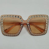 Diamond Oversized Sunglasses Big Square Frame Sunglasses UV400 Crystal Eyewear Retro Rhinestone Frames Eyeglasses
