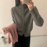 New Soft Comfortable Stand-Up Collar Sweater Cardigan Women Simple Single Breasted Cardigans Coat Autumn Solid Knitted Outerwear