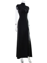 CNYISHE Short Sleeve O Neck Women Dresses Split Metal Buckle Solid Sheath Sexy Club Fashion Evening Party Outfits Female Bodycon