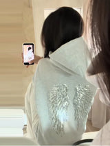 Sequin Angel's Wings Hoodies Women Chic Loose Long Sleeve Pullovers Top Slim Yoga Pant Set 2025 New Casual Lady Two Piece Sets