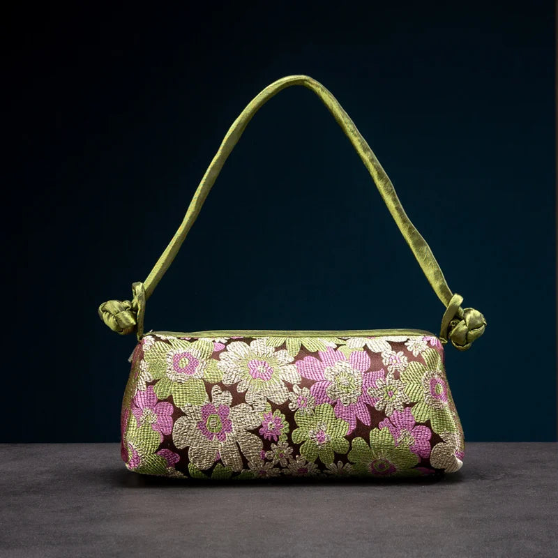 Fashion Shoulder Bag Women Handbag Luxury Embroidered Silk Bag Female Purse Small Cute Cosplay Cheongsam Flower Satin Tote Bag