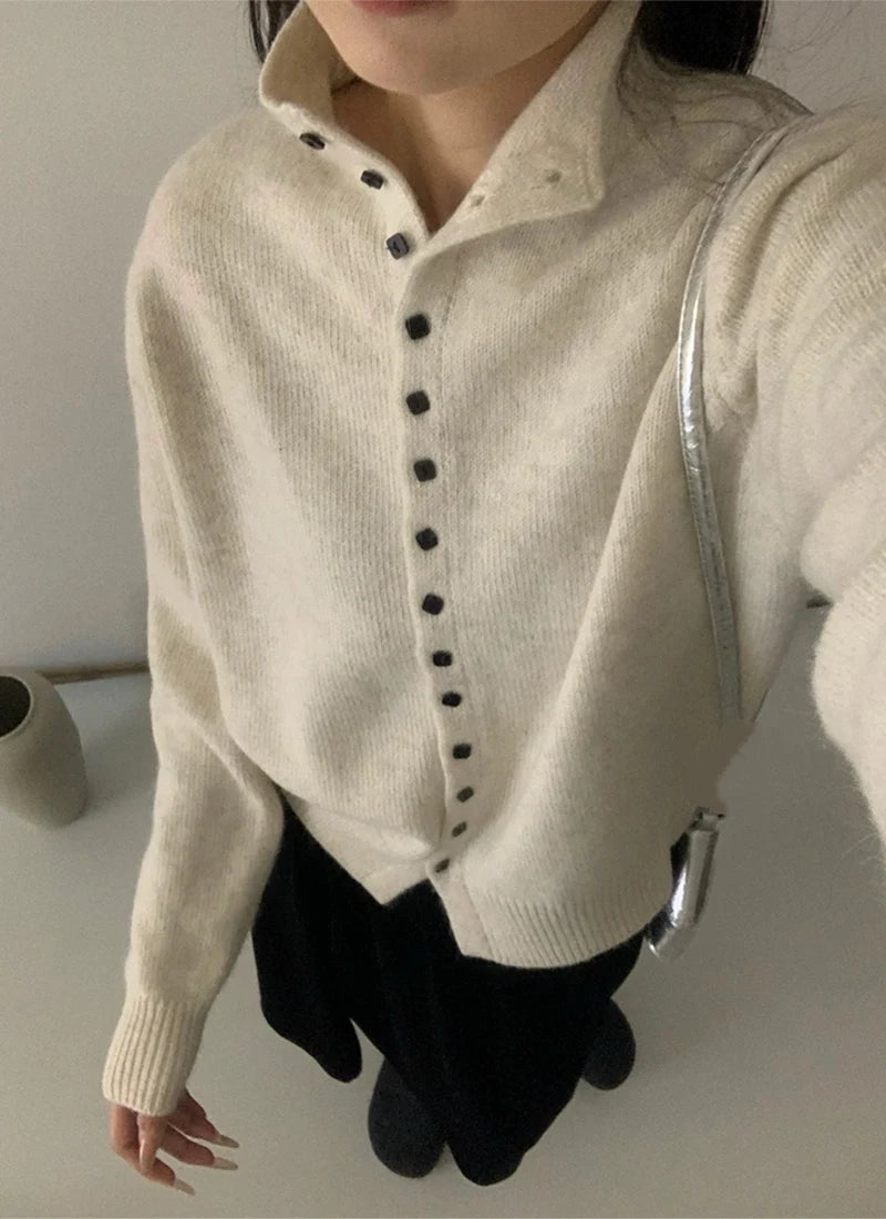 New Soft Comfortable Stand-Up Collar Sweater Cardigan Women Simple Single Breasted Cardigans Coat Autumn Solid Knitted Outerwear