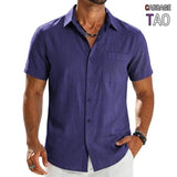 Mens Summer Solid Color Short Sleeve Tees and Premium Breathable Elegant Casual Shirts Hawaiian Inspired Cotton Linen Tops