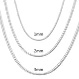 45-60cm 925 Silver 1MM/2MM/3MM solid Snake Chain Necklace For Men Women Fashion Jewelry for pendant