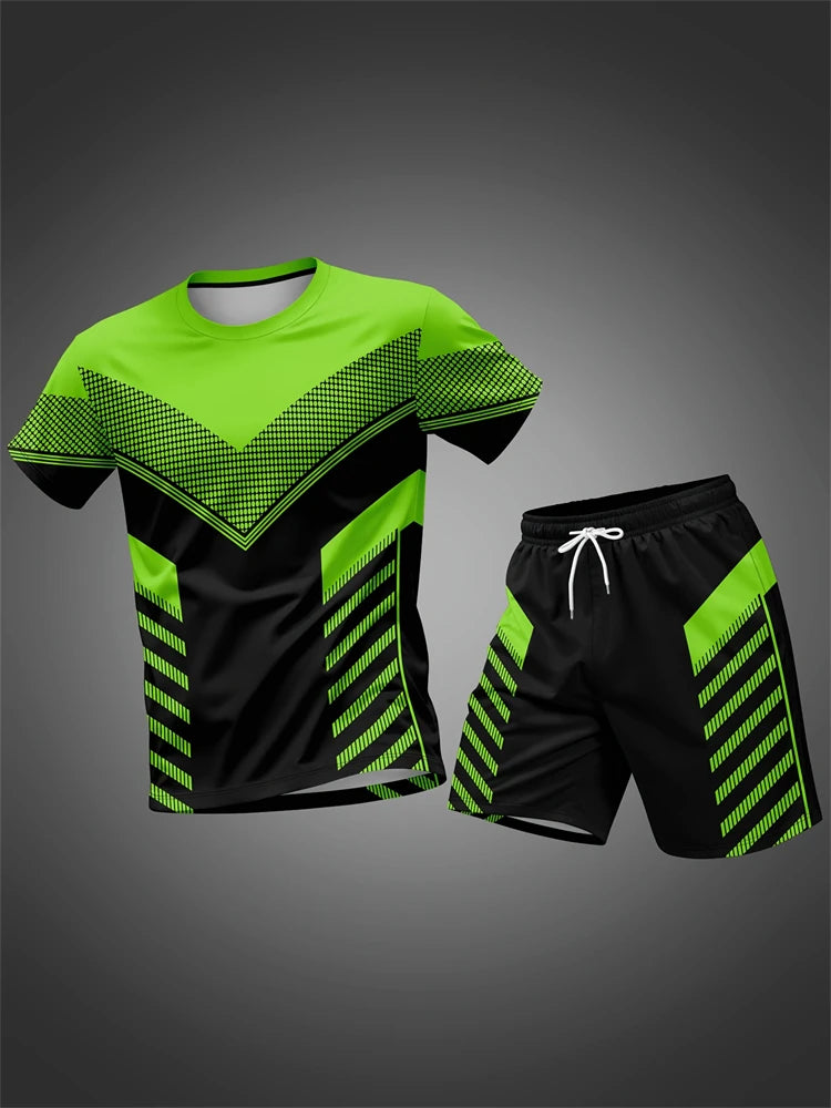 Plus Size Men's Quick-Dry Short-Sleeve T-Shirt and Shorts Set Men's Breathable Athletic Set Fitness T-Shirt and Shorts Set
