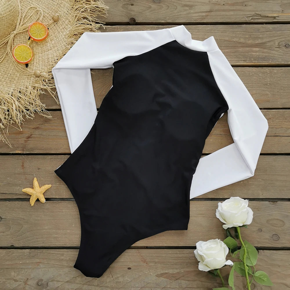 2026 Surfing Sport Swimsuit Long Sleeves Women One Piece Swimsuit  Swimwear Solid Monokini Bathing Suit Tropical Bodysuit Female