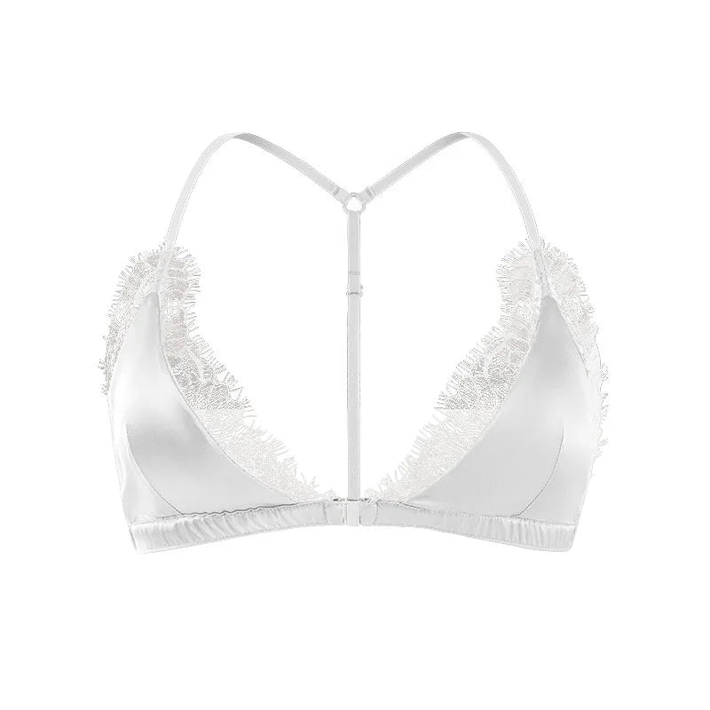 Birdtree 93% Silk 7% Spandex Women Lace Bra,Wireless Pitted Triangle Cup Front Closure Bralette,2026 New Underwear A61403JF