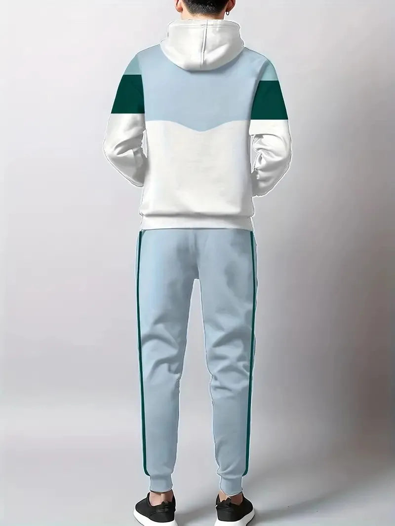 The new men's set for Spring and Autumn 2025 features a casual fashionable and comfortable 3D striped pattern print