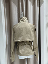 Belted Waist Cropped Trench Jackets Women Double Breasted Stand Collar Coats 2025 Autumn Chic Casual Vintage Jacket Women Cloth