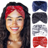 4PCS Headbands for Women Knotted Headband Elastic Head Bands Women's Hair Band Non-Slip Turban Printed Stylish Sport Sweat Hair Wrap for Girls Cute Hair Accessories