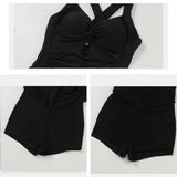 Swimming Suit for Women Solid Color Slimming One-piece Dress Style Conservative Waist Tightening Slimming Vacation Swimsuit