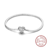 Bracelet Original 925 Sterling Silver Charm Bracelet 17-20CM Love Heart Pave Zirconia Bracelet for Women DIY Charm Jewelry Gifts