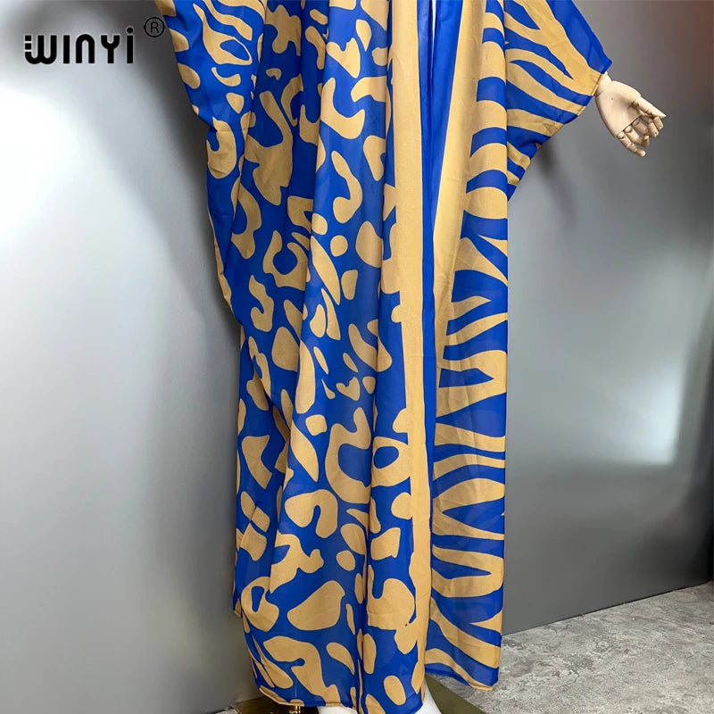 WINYI Africa Bohemia Print Kimonos Loose Dresses for Woman Cardigans Beach Outfits Kaftan Beach Cover Up Evening Dress Maxi Coat