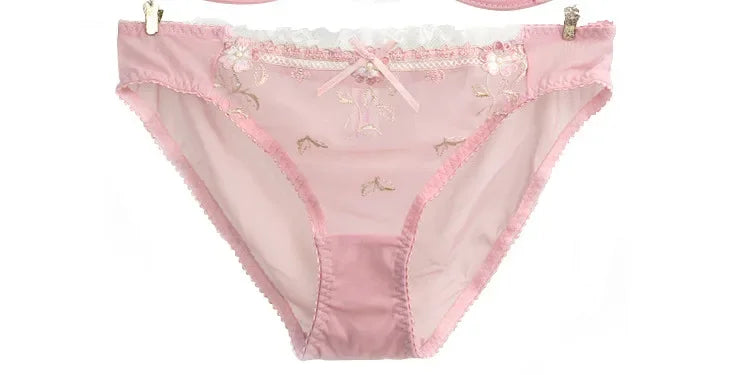 MOYISU New Arrival Luxury Pure Desire Lace Tulle Sexy Panties Lingerie Set Lilacs Embroidery Girl Boobs Big Size Big Boobs Small
