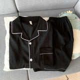 Youth Men's Slim Fit New Pajama Set Solid Color Short Sleeve Lapel Top and Elastic Shorts Pajamas Summer Loungewear Sleepwear