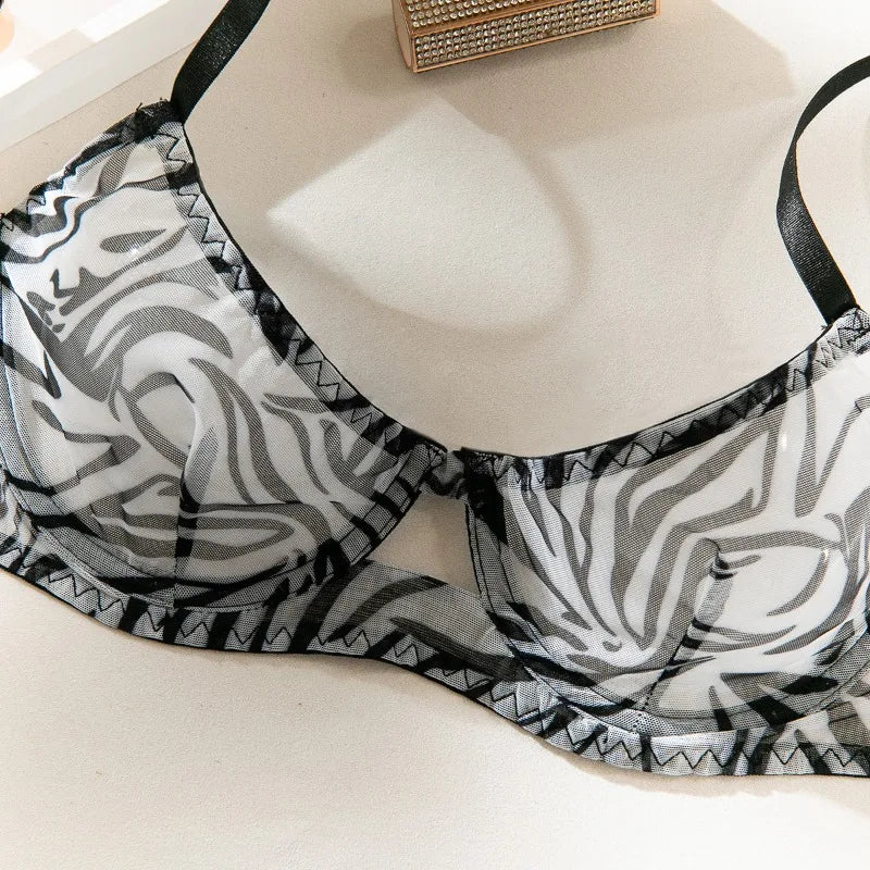 Toucheart 2-Piece Sexy Leopard Print Lingerie Set Bra Women Hollow Sexy Lingerie Thin Mesh Patchwork Print See-Through Sexy Set