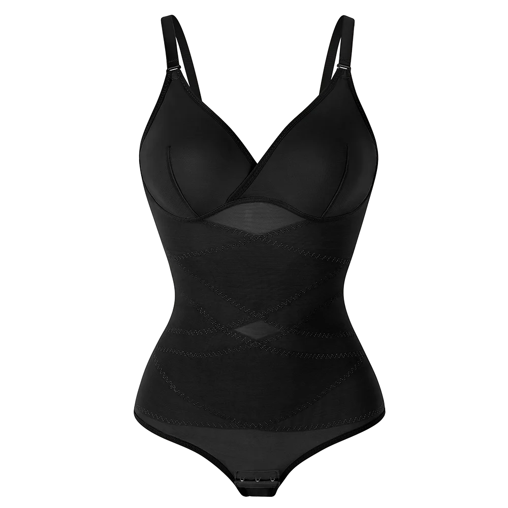 Women Cross Tummy Control Shapewear Sexy Mesh Slimming Waist Briefs Bodysuit Thin Breast Cup Body Shaper Butt Lifter Smooth Body