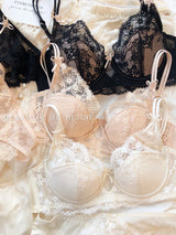 New Women Lingerie Set Sexy Lace Push Up Bra French 3/4 Thin Cup Bralette Cute Bow Decoration Underwear Comfort Bras Briefs Sets