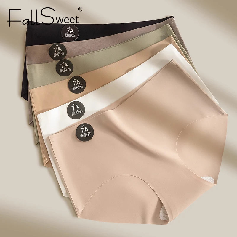 Falllsweet 4Pcs/Set Seamless Silk Briefs For Women Mulberry Silk Panties Comfortable Underpants Soft Lightweight Underwear M-2XL