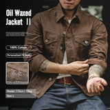 Maden Retro Heavyweight Canvas Oil Waxed Jacket Cotton Waterproof Hunting Coat Male Spring Khaki Casual Work Safari Style Jacket