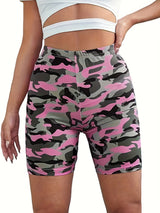 Women's Athletic Camo Print Yoga Shorts High Waist Slim Fitness Shorts Tummy Control Cycling Yoga Pants