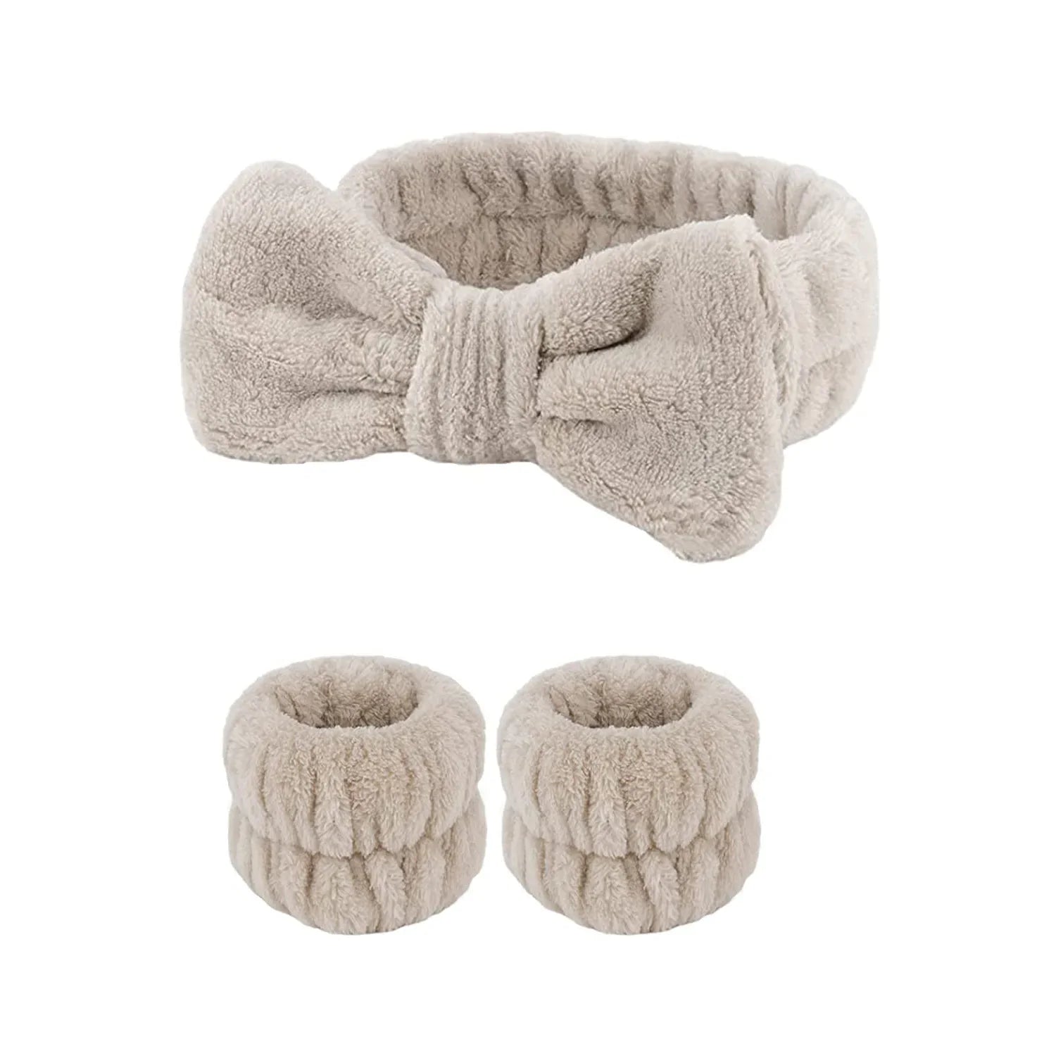 Women's Soft Coral Fleece Headband Wide Bow Hair Band Wristband for Skincare Face Washing Hair Accessories