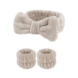 Women's Soft Coral Fleece Headband Wide Bow Hair Band Wristband for Skincare Face Washing Hair Accessories