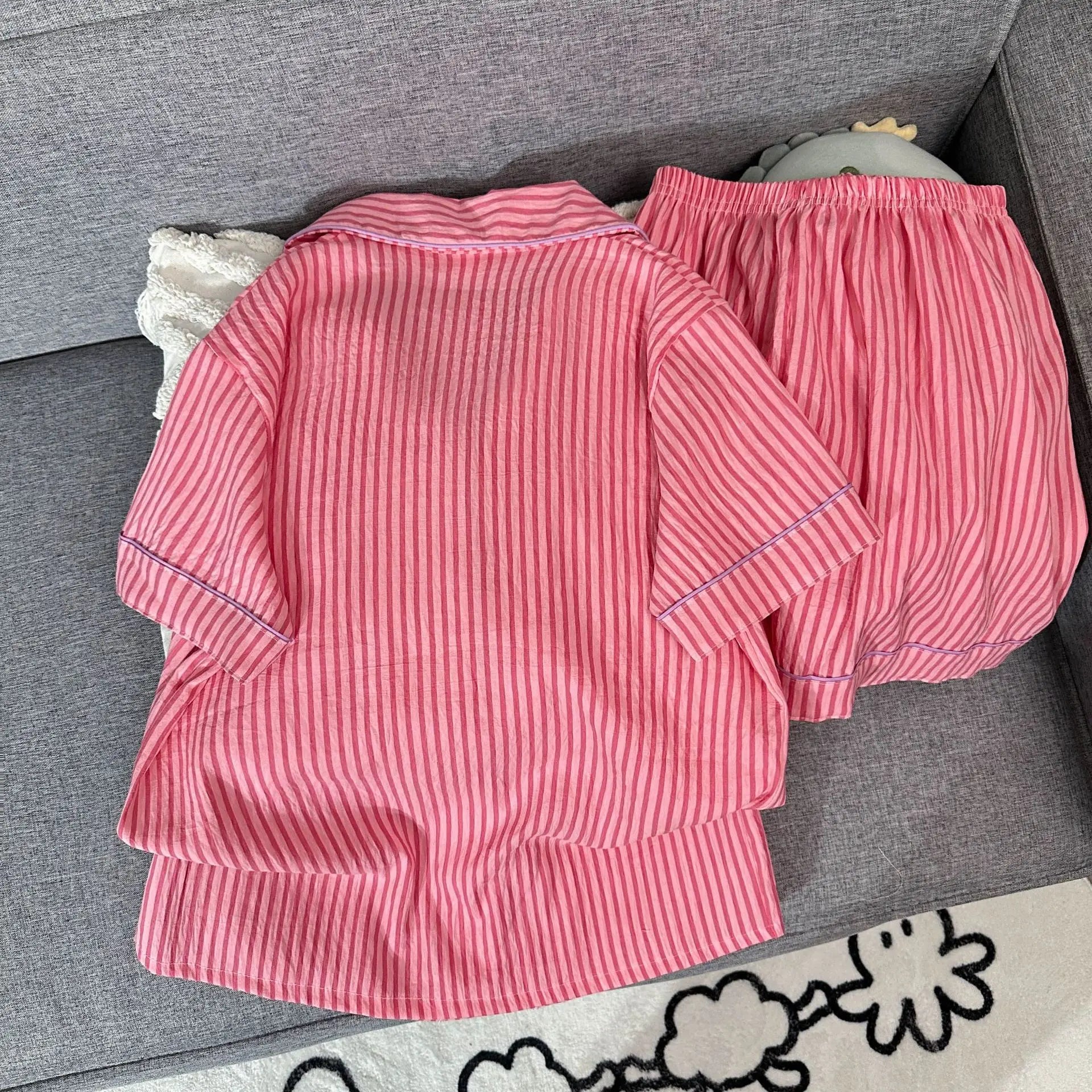 Women's sleepwear, summer short sleeved shorts, breathable and comfortable set, lapel cardigan, home clothes can be worn outside