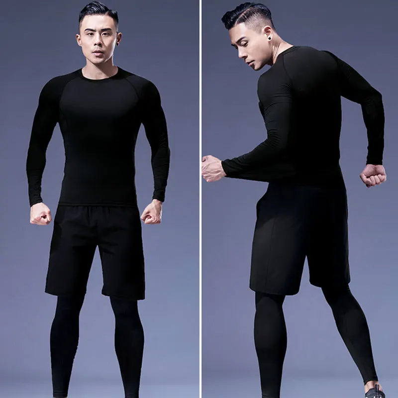 2Pcs Men Compression Sportswear Set Elastic Quick Fit Workout Jogging Training Yoga Fitness Tracksuit for Sports Exercise