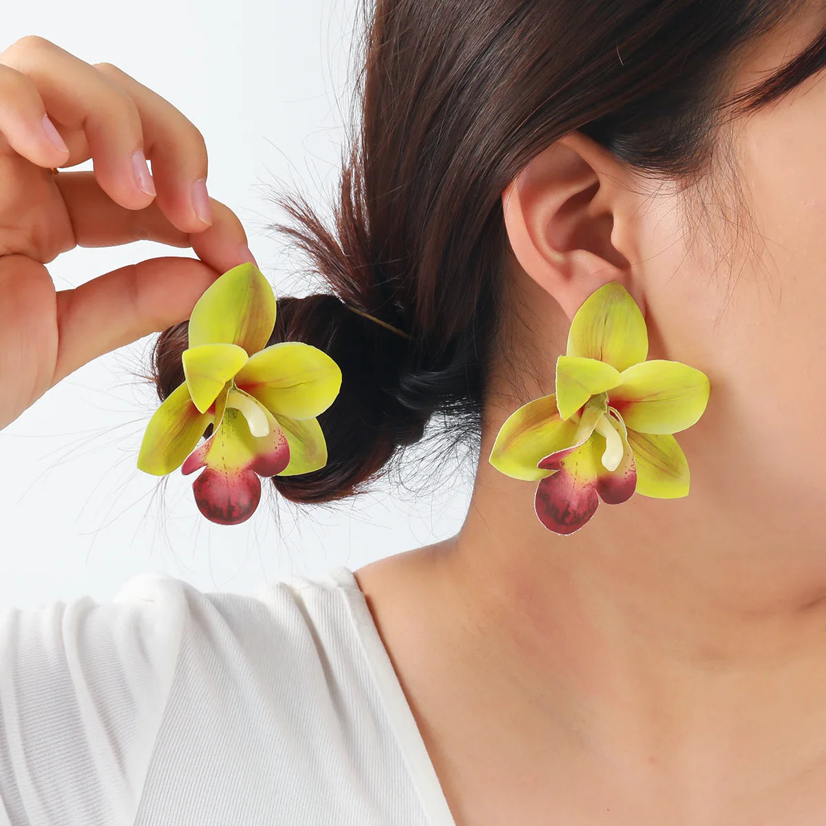 Chiffon flower multi-layer earrings, summer beach vacation style exaggerated earrings design, light luxury, niche