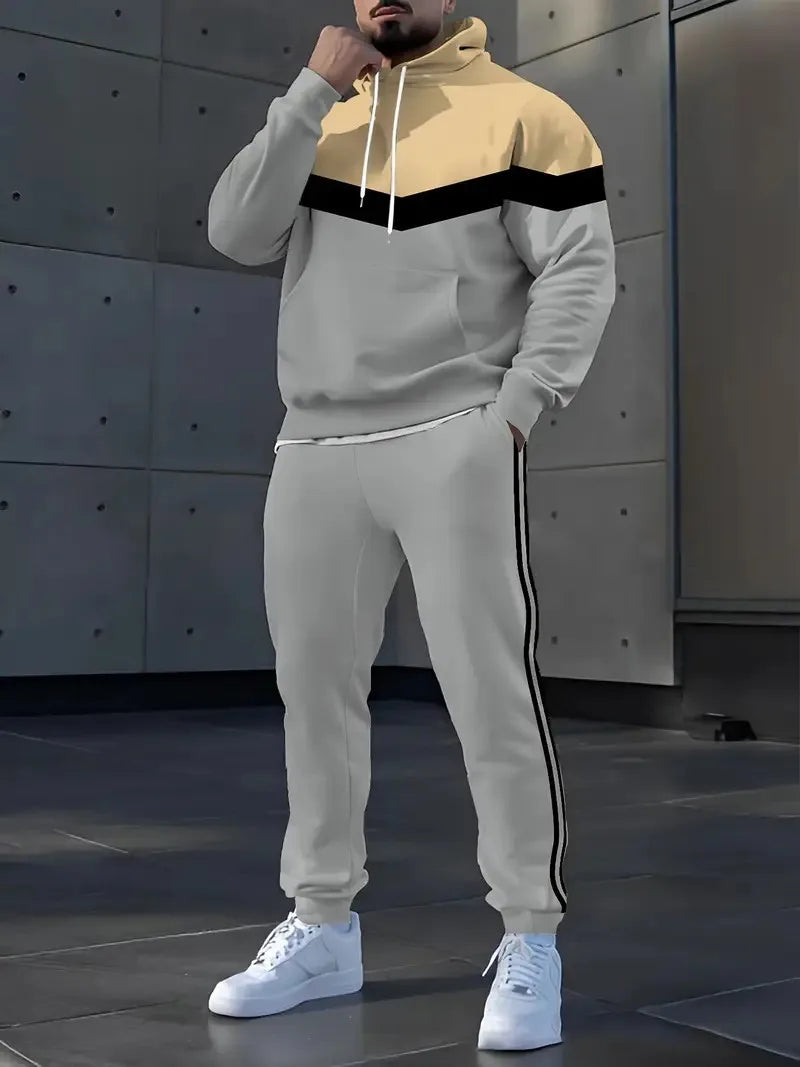 The new men's set for Spring and Autumn 2025 features a casual fashionable and comfortable 3D striped pattern print