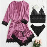 2025New Women's Pajama Fashion 4-piece Set Lace Satin Strap Sexy Pajama Set Dress Skin friendly Comfortable Casual Pajama Skirt
