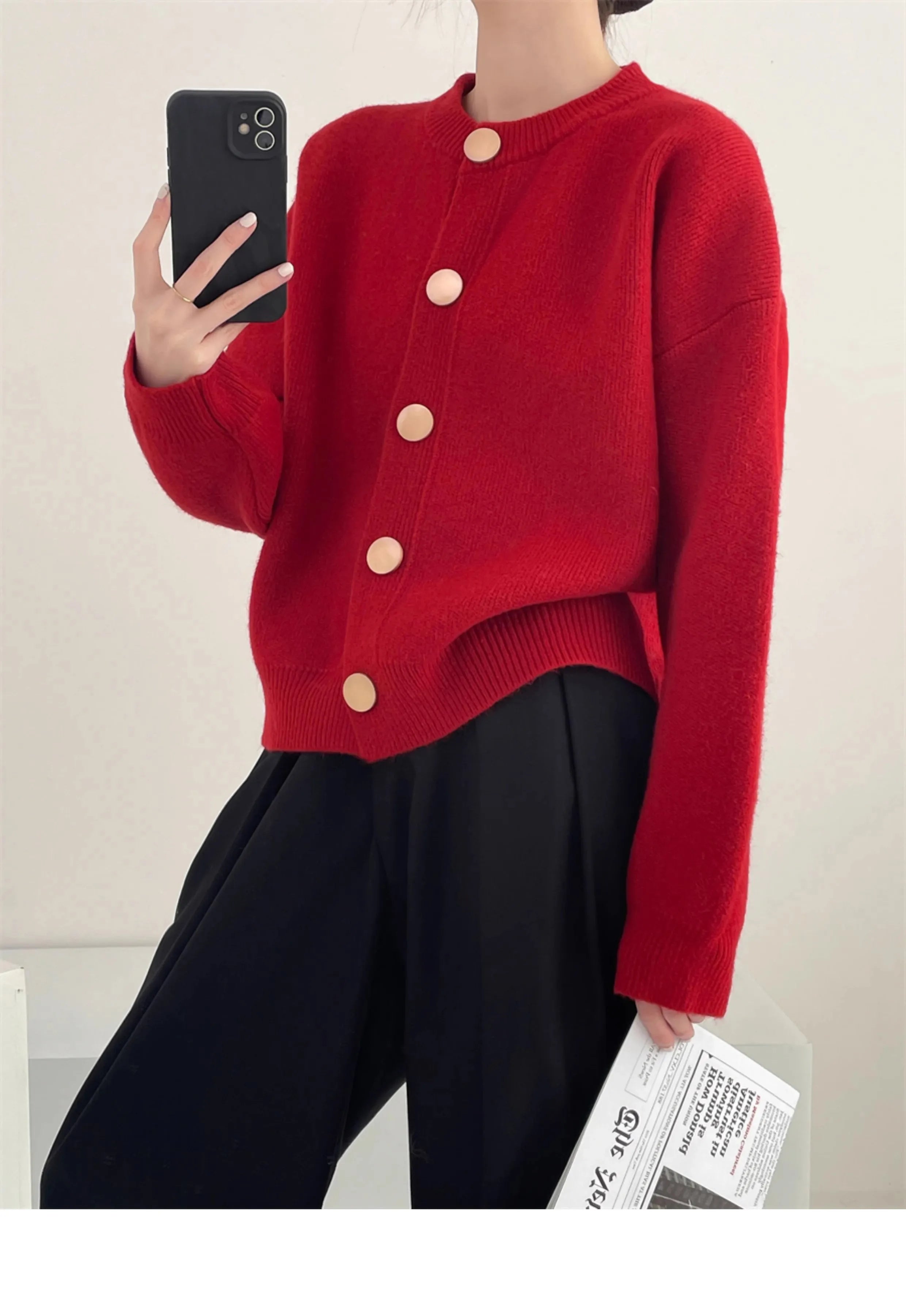 AOSSVIAO Women Cardigans Sweater O-neck Autumn Winter Knitted Loose Cardigans Solid Single Breasted Womens Sweaters