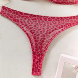 Toucheart 2-Piece Sexy Leopard Print Lingerie Set Bra Women Hollow Sexy Lingerie Thin Mesh Patchwork Print See-Through Sexy Set