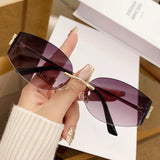 Rimless Oval Sunglasses Women UV400 Oversized Gradient Black Lenses Metal Frame Punk Decorative Glasses Men Goggles Female