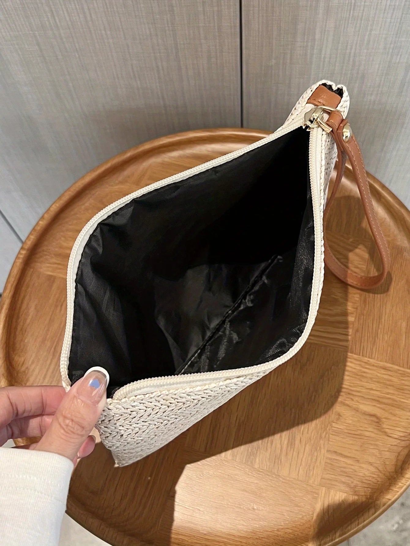 Straw Woven Clutch Bag, Trendy Braided Waist Purse, Women's Zipper Handbags for Phone Coin Key, Lady's Ultra Thin Straw Bag