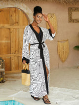 2026 Women Swimsuit Beach Cover Up Dress Sleeve Kaftan Beach Tunic Long Pareos Bikinis Cover Ups Summer Robe Plage Beachwear