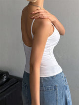 Women Backless Cami Crop Top Summer Solid Color Casual Sleeveless Top Streetwear Y2K Clothes