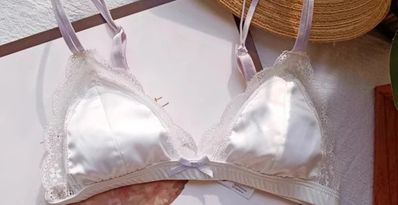 French Style Bralette No Underwire, Sexy Lace Trim Small Cup Lingerie, Cute 3-Piece Bra Set with Comfort Cup Shape Design S-xl