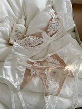 Embroidered flowers lingerie three-piece underwear thin bras breathable top push up women large size bra set