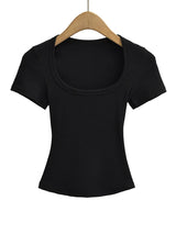 Summer square neck high elasticity crop top women's short sleeved sexy top slim fit pullover base shirt