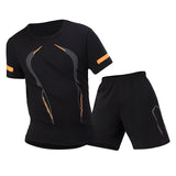 2 Pcs Men's Mesh Breathable Quick-drying Sports Suit Loose Plus Size Running Fitness Mountaineering Casual Short-sleeved Shorts
