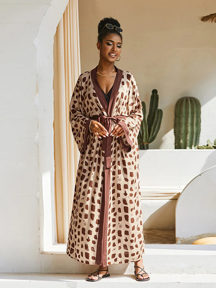 2026 Women Swimsuit Beach Cover Up Dress Sleeve Kaftan Beach Tunic Long Pareos Bikinis Cover Ups Summer Robe Plage Beachwear