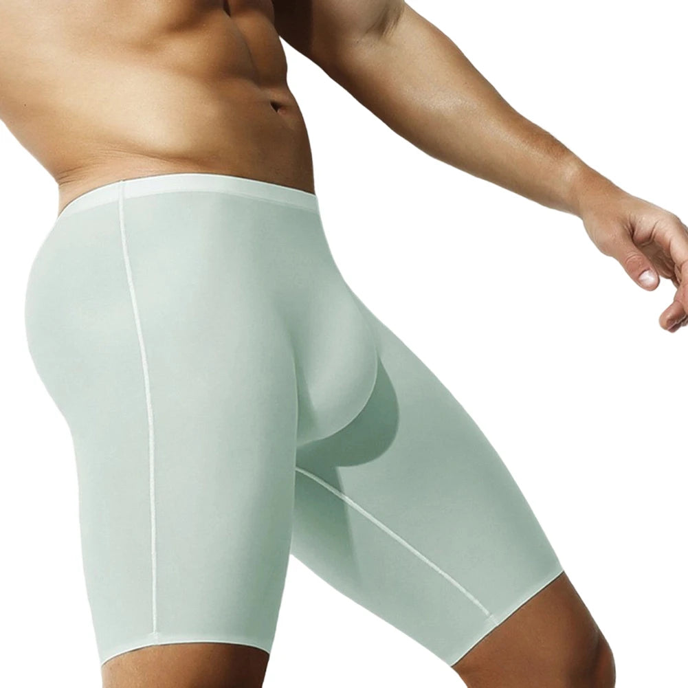 1pc Men Ice Silk Boxers Shorts Sports Long Leg Shorts Underwear Thin Seamless Anti-wear Panties Breathable Comfortable Underpant