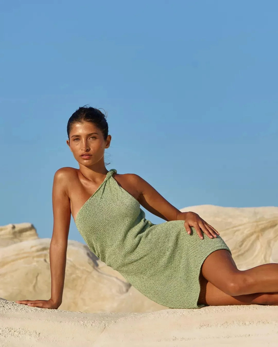 2026 Sexy Knit One Shoulder Halter Neck Beach Mini Women's Holiday Party Dresses Outfit Chic Beachwear Swimsuit Cover Up K265