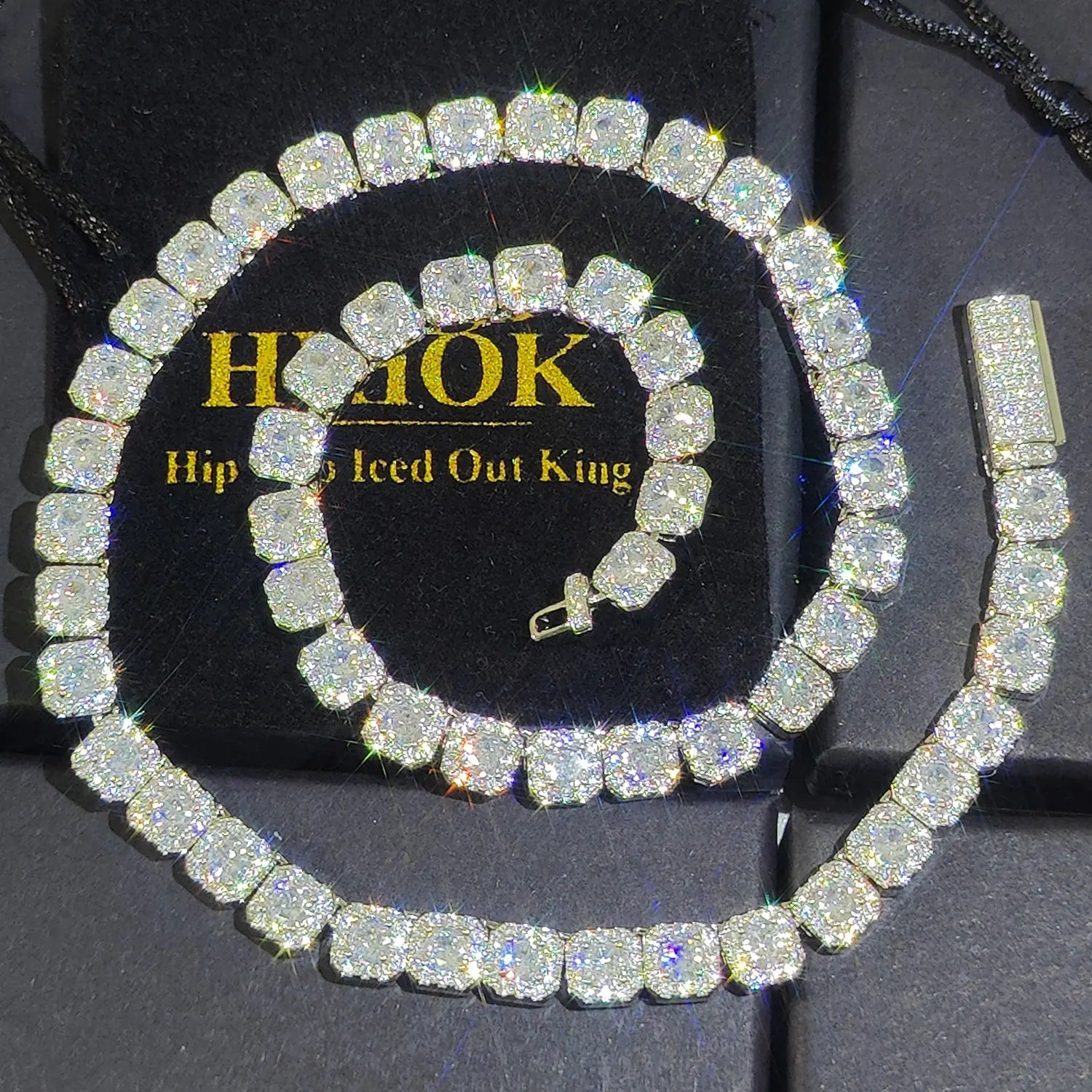HHIOK Clustered Diamond Tennis Chain Miami Tennis Link Bracelet for Women 7MM Iced Out CZ Cuban Necklace Hip Hop Jewelry Gifts