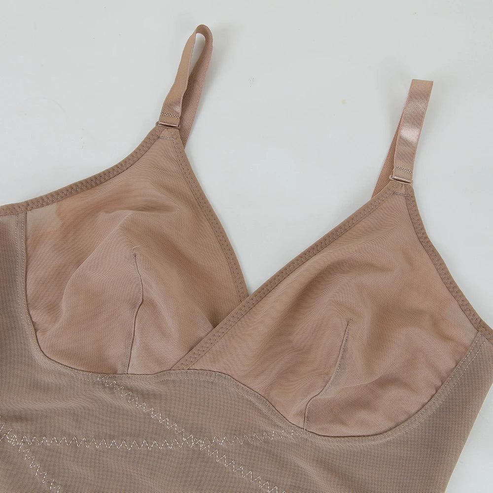 Women Cross Tummy Control Shapewear Sexy Mesh Slimming Waist Briefs Bodysuit Thin Breast Cup Body Shaper Butt Lifter Smooth Body