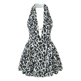 YENKYE French Style Retro Polka Dot Deep V Halter Dress Women Sexy Backless A-line Slim Sweet Elegant Mini Dresses Summer Robe
